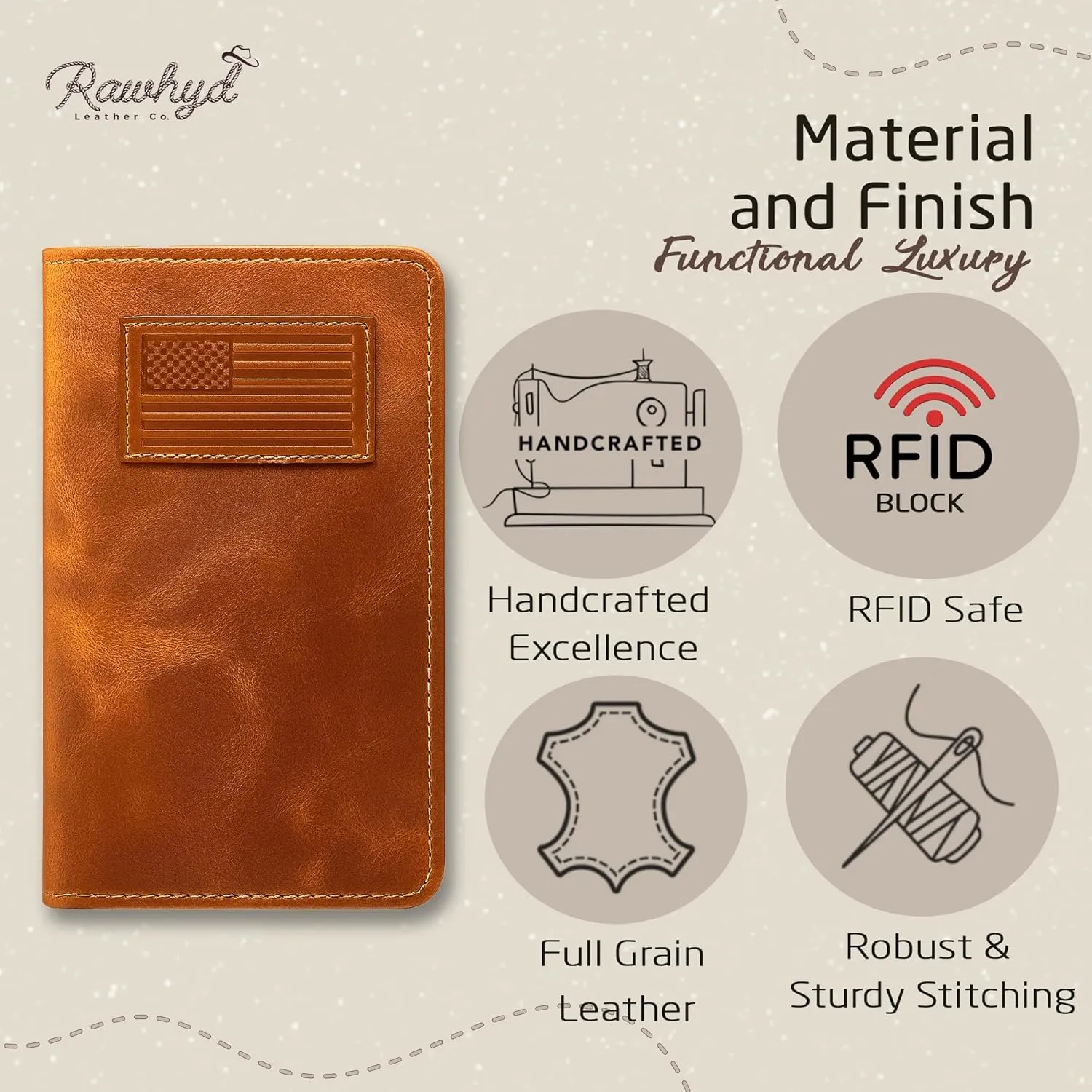 RAW HYD Full-Grain Leather Long Wallet for Men - Classic Bifold Western Wallet for Men - Minimalist Cowboy Wallets for Men - Rodeo wallets for men - Checkbook Cover & Gift for Him