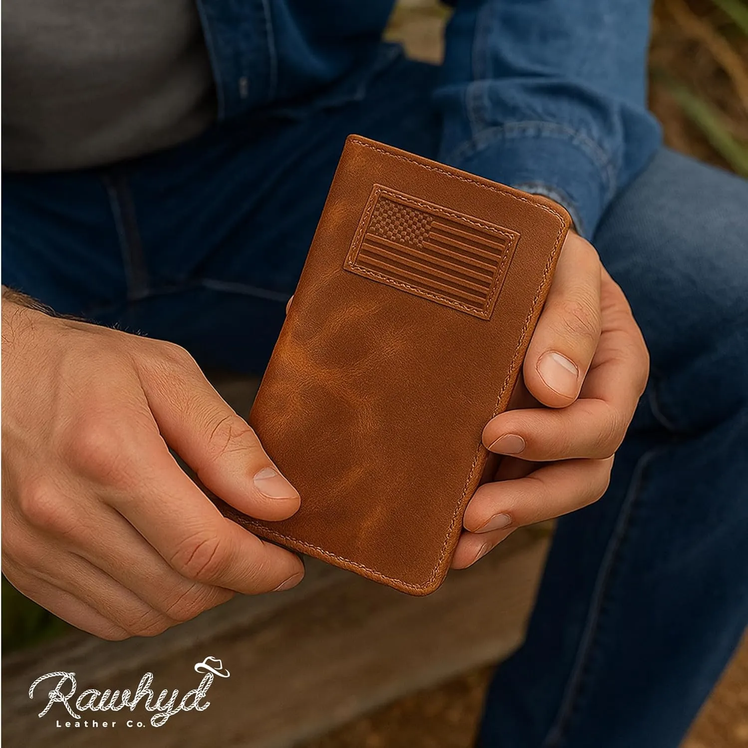 RAW HYD Full-Grain Leather Long Wallet for Men - Classic Bifold Western Wallet for Men - Minimalist Cowboy Wallets for Men - Rodeo wallets for men - Checkbook Cover & Gift for Him