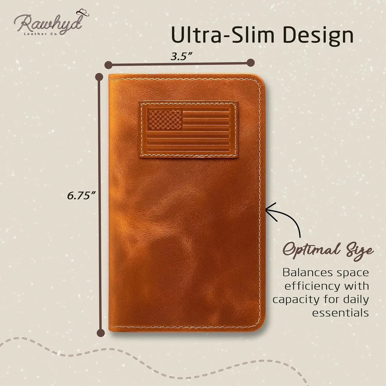 RAW HYD Full-Grain Leather Long Wallet for Men - Classic Bifold Western Wallet for Men - Minimalist Cowboy Wallets for Men - Rodeo wallets for men - Checkbook Cover & Gift for Him