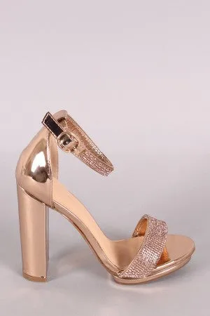Rhinestone Vamp Metallic Ankle Strap Platform Chunky Heel