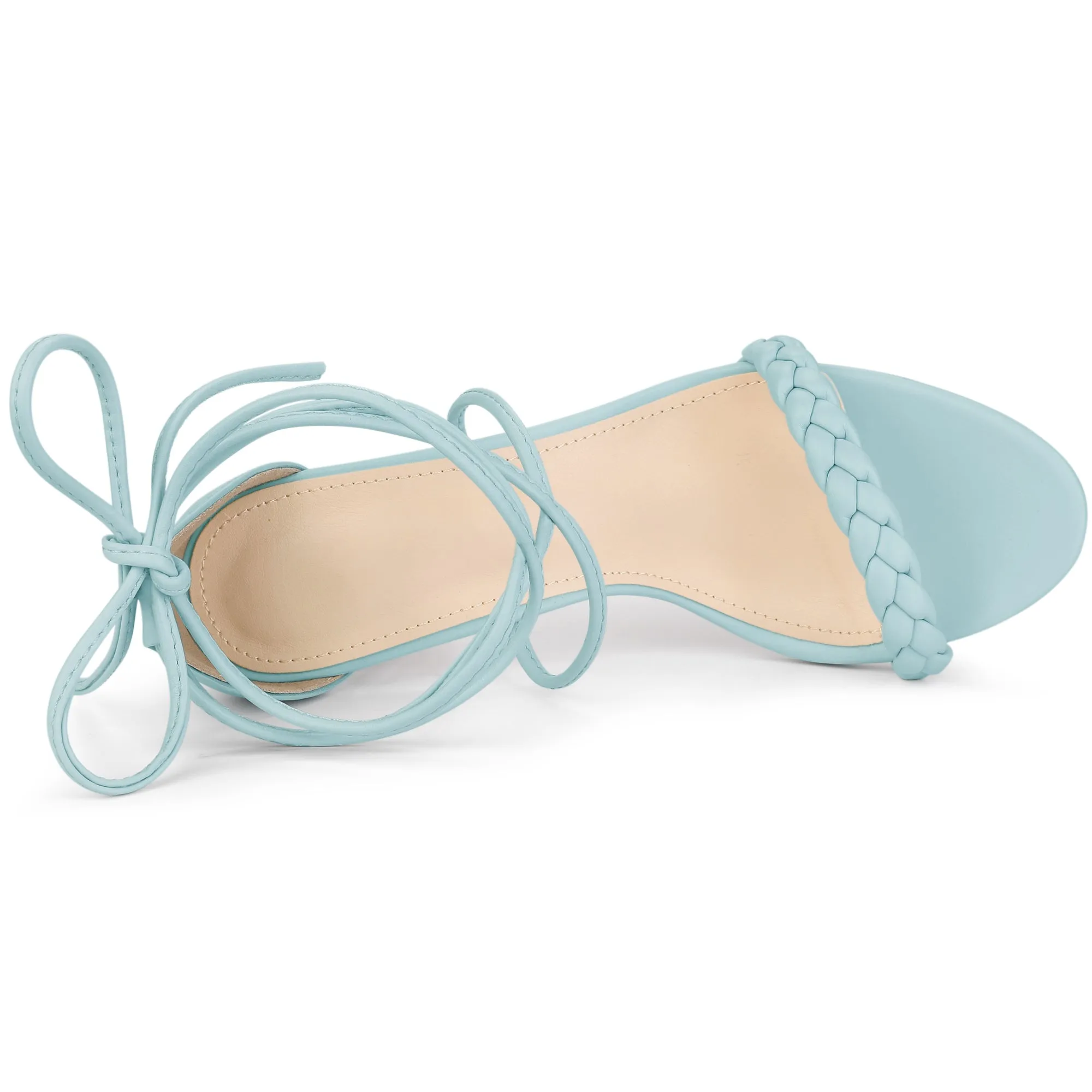 Woven Lace Up Braided Clear Block Heel Sandals