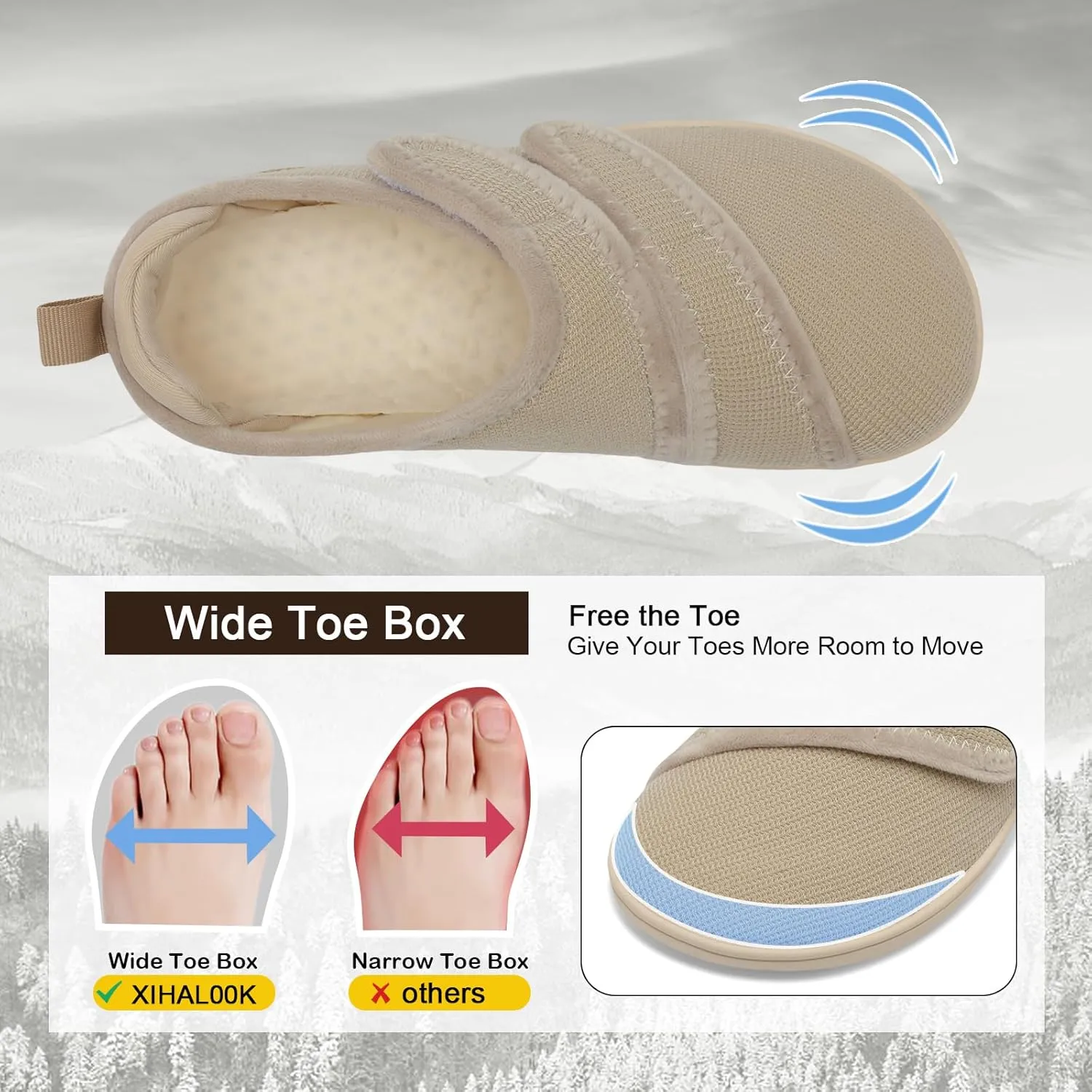XIHALOOK Slippers for Women Diabetic Shoes Wide House Shoes Adjustable for Edema Plantar Fasciitis