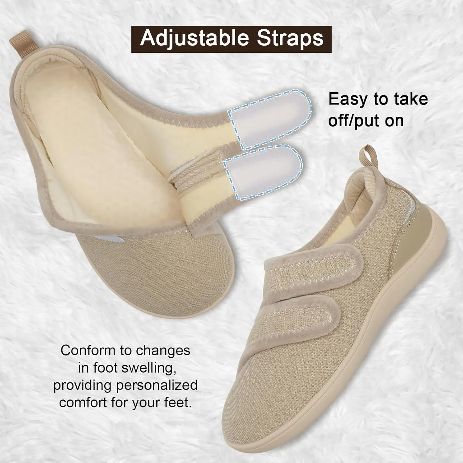 XIHALOOK Slippers for Women Diabetic Shoes Wide House Shoes Adjustable for Edema Plantar Fasciitis
