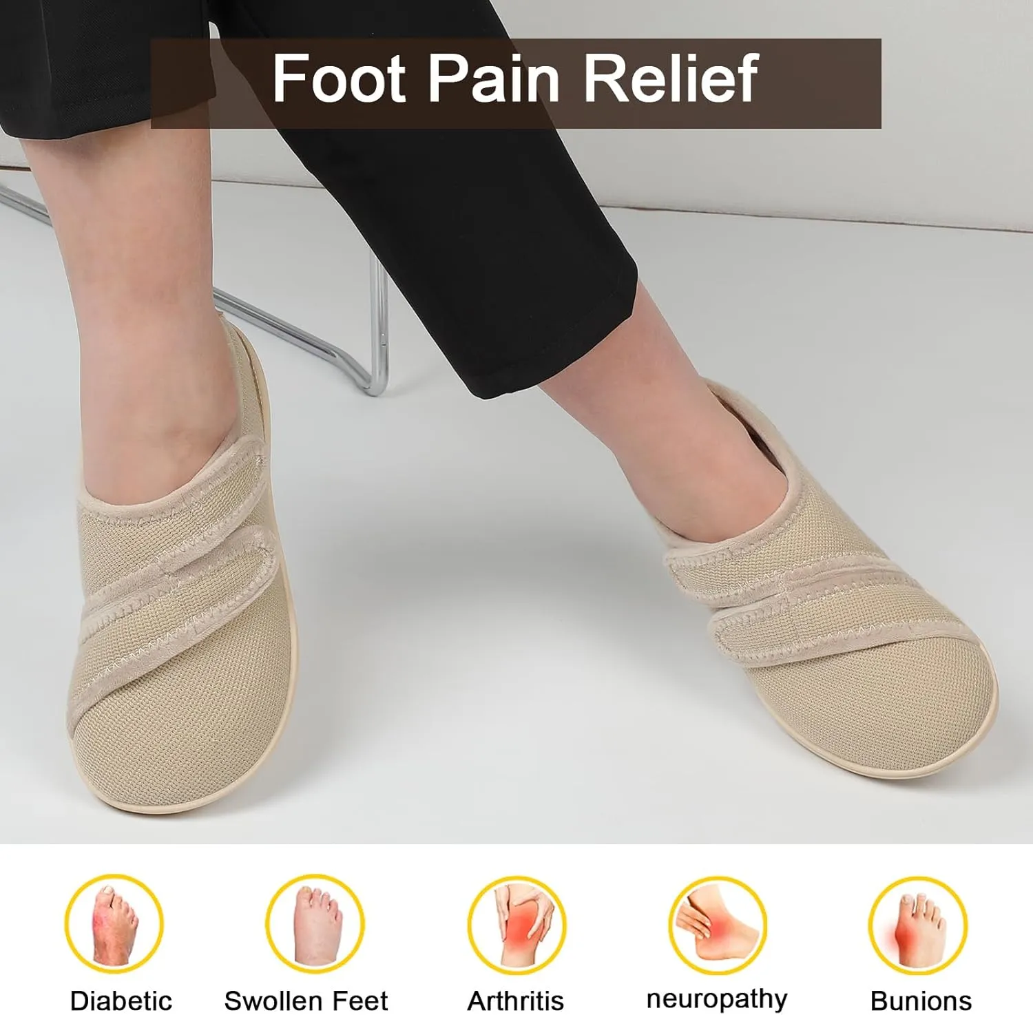 XIHALOOK Slippers for Women Diabetic Shoes Wide House Shoes Adjustable for Edema Plantar Fasciitis