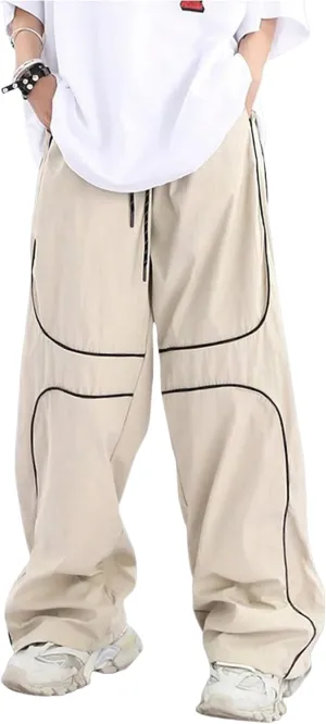 ZAFUL Mens Baggy Pants Y2K Contrast Piping Drawstring Sweatpants Fashion Unisex Oversized Cargo Pants for Men with Pockets